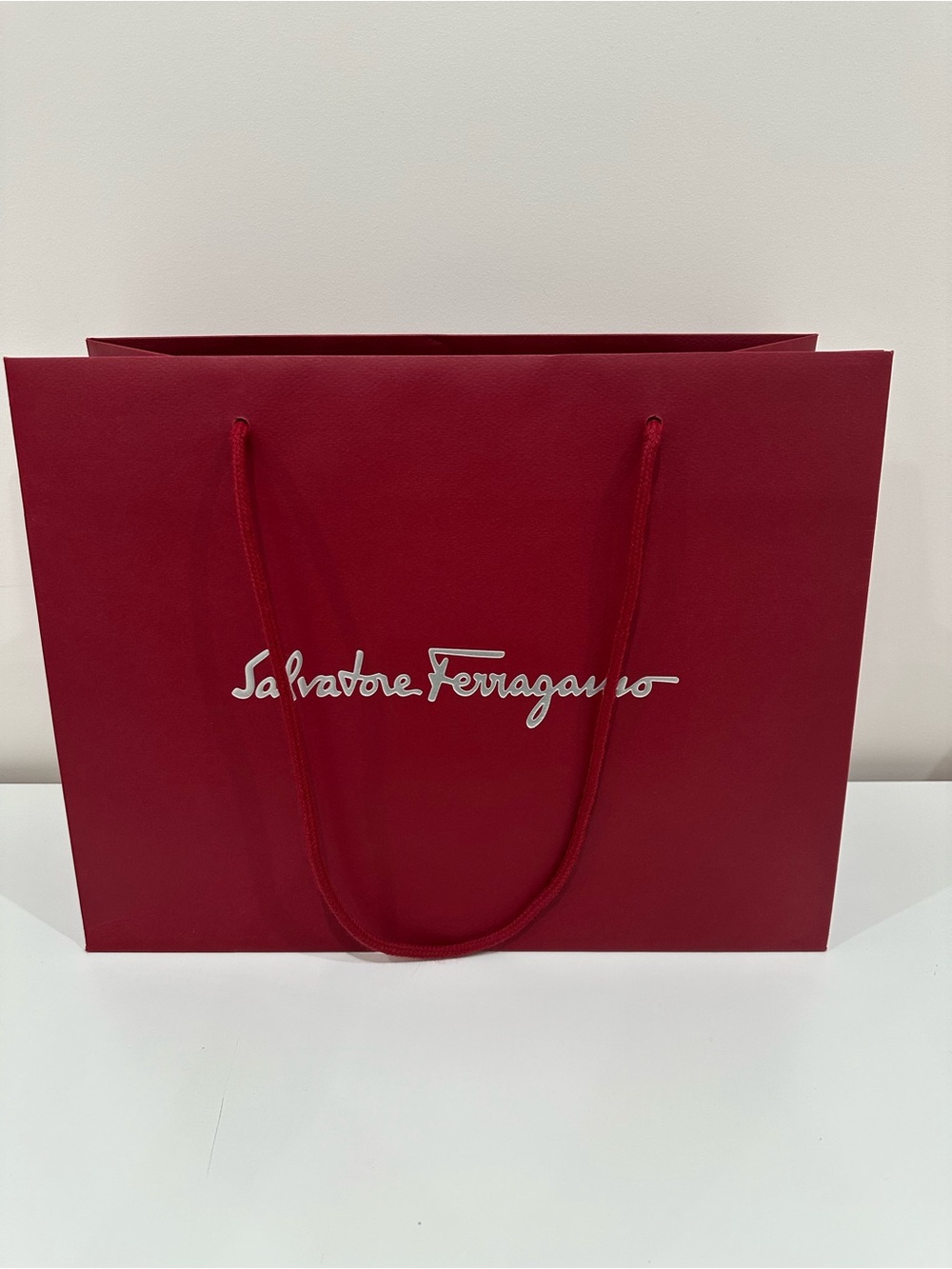 Salvatore Ferragamo Red/Burgundy Paper Shopping Bag | 15x12x7 inches
